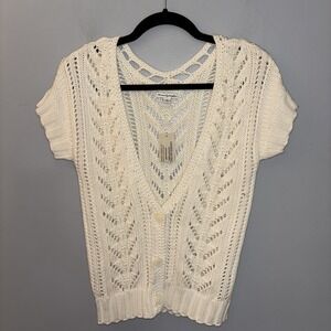 American Eagle Boho Knit Cardigan Ivory Short Sleeve Preppy Y2K School  Small
